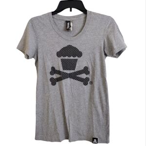 Johnny Cupcakes Gray T-Shirt Black white polka dot Crossbones size medium